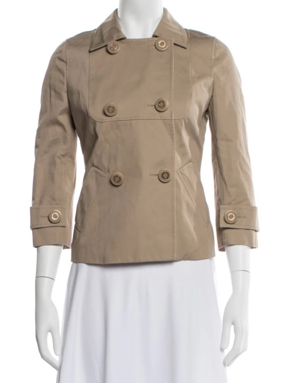 Tory Burch Women’s Beige Double-Breasted Trench coat 3/4 sleeve Medium Jacket 10